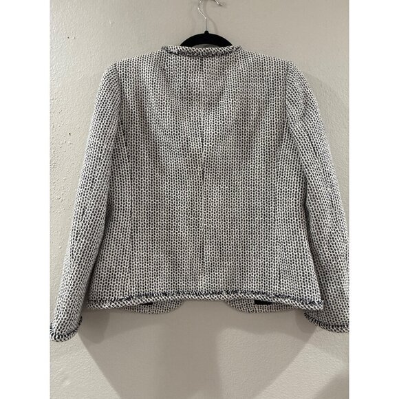 J-Crew Blazer Womens neutral tweed fringed size M patch pocket office jacket - Picture 3 of 7